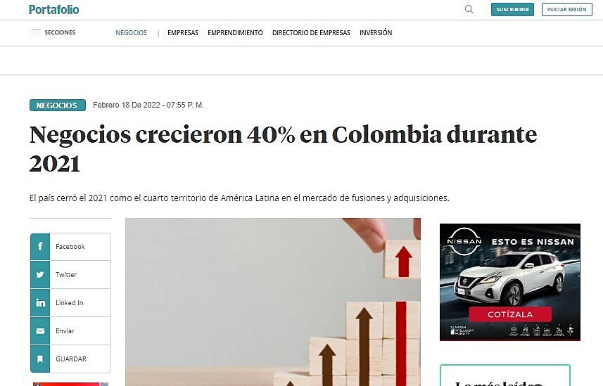 Negocios crecieron 40% en Colombia durante 2021